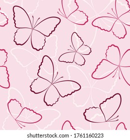 Seamless vector pink butterfly background pattern
