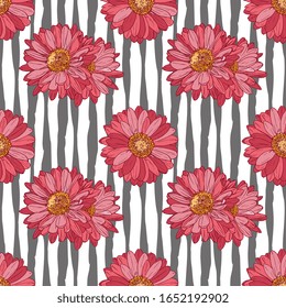 Seamless Vector Pink Chrysanthemum Flower Pattern