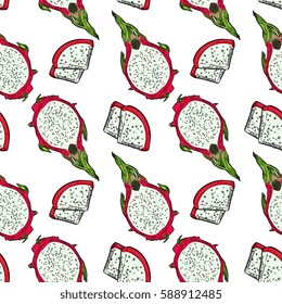 Seamless Vector Pink Dragon Fruit Pattern