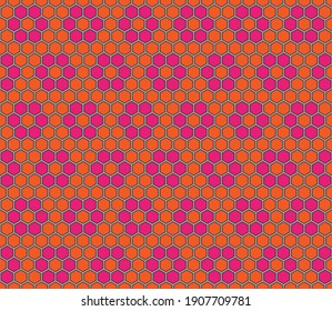 Seamless vector. Pink flowers and orange honeycomb mosaic. Flowers pattern.