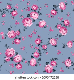 seamless vector pink flowers pattern on grey background