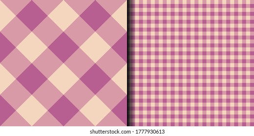 Seamless vector pink gingham plaid patterns