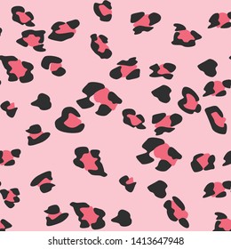 Seamless vector pink leopard fur pattern. Stylish fashionable wild leopard print. Animal print background for fabric, textile, design, advertising banner.