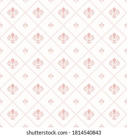 Seamless vector pink pattern. Modern geometric ornament with royal lilies. Classic vintage background