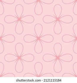 Seamless vector pink pattern with simple line flowers with stars.