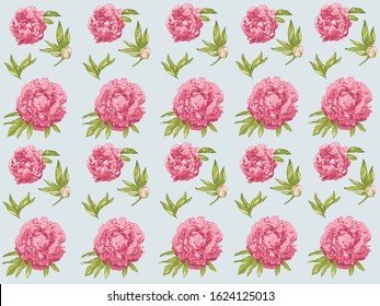 Seamless Vector Pink Peonies Pattern and blosom flowers on splash background. Floral element for wedding and invitation cards, for valentine cards and prints