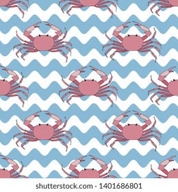 Seamless Vector Pink Sea Crabs Illustration Pattern