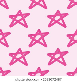 Seamless vector pink stars on blue background