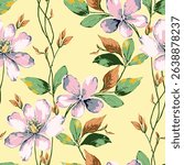 seamless vector pink stock flowers with green leaves pattern on background
