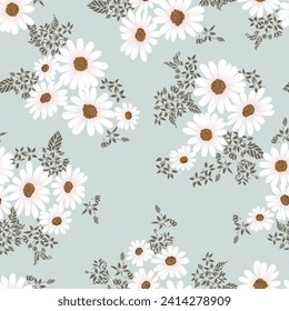seamless vector pink stock flowers with leaves pattern on green background