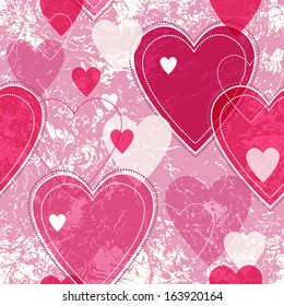 Seamless vector pink valentine spotty pattern with  translucent hearts