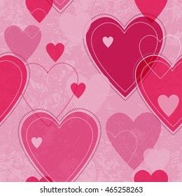 Seamless vector pink valentine spotty pattern with  translucent hearts