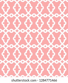 Seamless vector pink and white ornament in arabian style. Geometric abstract background. Pattern for wallpapers and backgrounds