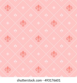 Seamless vector pink and white ornament. Modern geometric pattern with royal lilies