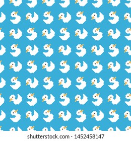 Seamless vector pixel art yellow ducks pattern. Trendy animal background for design, fabric, textile, cover, web, wrapping.
