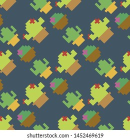 Seamless vector pixel cacti pattern. Pixel art 10 eps. Repeat cactus in pot background. For design, fabric, textile, cover, wrapping, web.