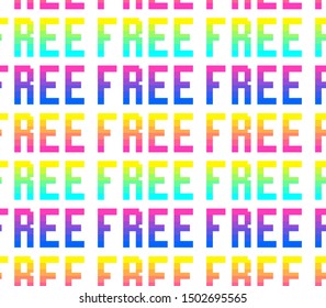 Seamless vector pixel free signs pattern. Multicolor rainbow repeat signs on white background. 10 eps design.