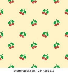 Seamless vector pixel pattern with cherries and cream background. Pixel art.