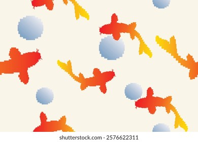 Seamless vector pixel pattern for fabric or printing, Koi fish.