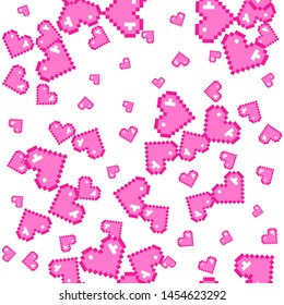 Seamless vector pixel pink hearts pattern. Love pixel art 10 eps. Valentine's day background for design, fabric, textile, cover, wrapping.