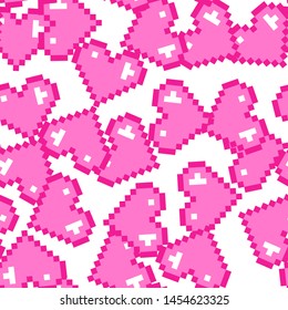 Seamless vector pixel pink hearts pattern. Love pixel art 10 eps. Valentine's day background for design, fabric, textile, cover, wrapping.