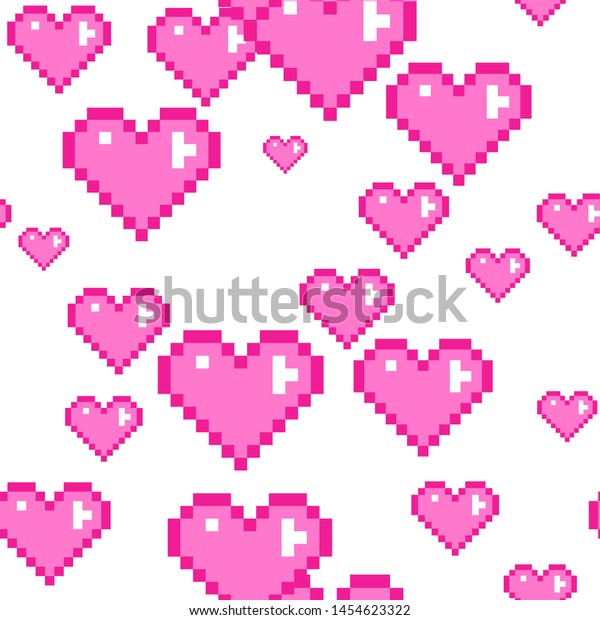 Seamless Vector Pixel Pink Hearts Pattern Stock Vector (Royalty Free ...