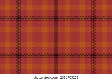 Seamless vector plaid of fabric texture tartan with a check pattern background textile in red and orange colors.