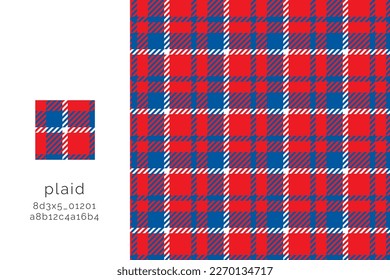 Seamless vector plaid graphic pattern in blue, red and white for scarf, tablecloth, wrapping,  clothing, textile, shirt, blanket, throw.