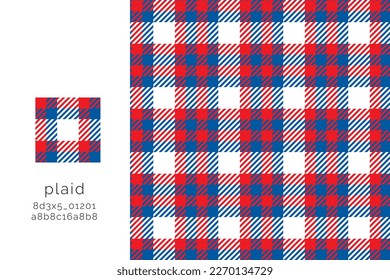 Seamless vector plaid graphic pattern in blue, red and white for scarf, tablecloth, wrapping,  clothing, textile, shirt, blanket, throw.