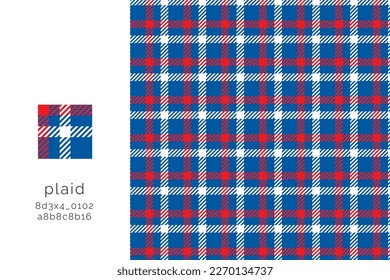 Patrón gráfico vectorial sin costura en azul, rojo y blanco para bufanda, mantel, envoltura, ropa, textil, camisa, manta, arrojar.