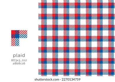 Seamless vector plaid graphic pattern in blue, red and white for scarf, tablecloth, wrapping,  clothing, textile, shirt, blanket, throw.