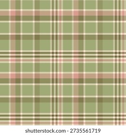 Seamless vector plaid pattern muted warm pink green textile print classic Tartan background 