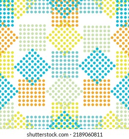 Seamless vector plaid pattern suitable for fashion, interiors and Easter decor. Memphis. Square modules. The color composition. 