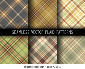 Seamless vector plaid patterns. Set of tartan backgrounds. Collection of stylish geometric designs for fabric, textile, wrapping etc.