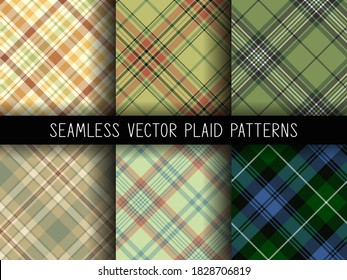Seamless vector plaid patterns. Set of tartan backgrounds. Collection of stylish geometric designs for fabric, textile, wrapping etc.