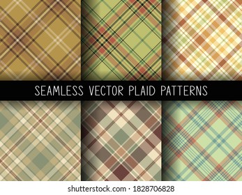 Seamless vector plaid patterns. Set of tartan backgrounds. Collection of stylish geometric designs for fabric, textile, wrapping etc.
