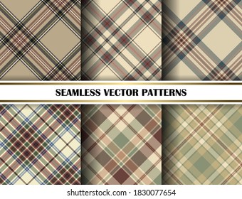 Seamless vector plaid patterns. Set of tartan backgrounds. Collection of stylish geometric designs for fabric, textile, wrapping