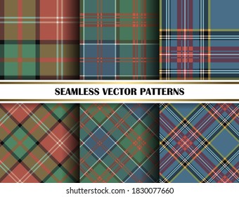 Seamless vector plaid patterns. Set of tartan backgrounds. Collection of stylish geometric designs for fabric, textile, wrapping
