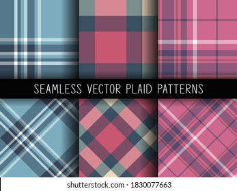 Seamless vector plaid patterns. Set of tartan backgrounds. Collection of stylish geometric designs for fabric, textile, wrapping
