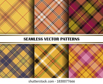 Seamless vector plaid patterns. Set of tartan backgrounds. Collection of stylish geometric designs for fabric, textile, wrapping