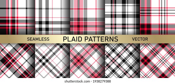 Seamless vector plaid patterns. Set of 10 tartan backgrounds. Collection of stylish geometric designs for fabric, textile, wrapping etc.