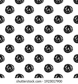 Seamless vector polka dot pattern.  Geometric design with trendy black and white spots. Repeat flower shapes on a monochrome background. Perfect for fashion, textile design, home decor, and fabric.