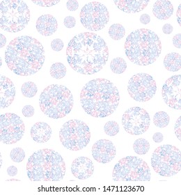 A seamless vector polka dots pattern with snowflakes texture. Surface print design.