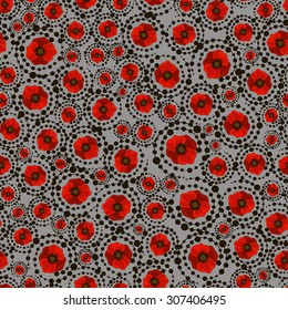 Seamless vector poppies on spiral branches
