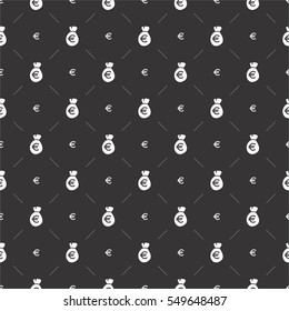 Seamless vector pouch  pattern with euro currency on dark black background, can be used as tiling, web pattern or for just finance related design.