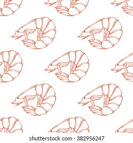 Seamless vector prawn pattern. White background.