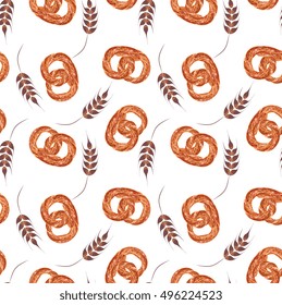 Seamless Vector Pretzel With Wheat Ears Pattern