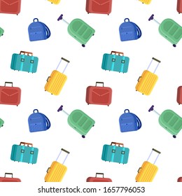 Seamless vector print with brief-bag, handbag, packsack. continuous pattern with old-fashioned briefcase. Flat illustration on white background in flat style. trendy summer holiday package design