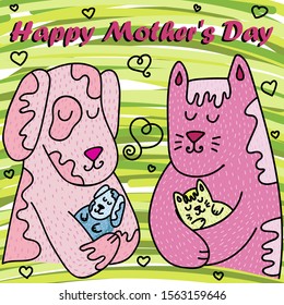 Seamless vector print. Cute bright dogs in life situations. Ideal for paper, souvenir and textile industries.