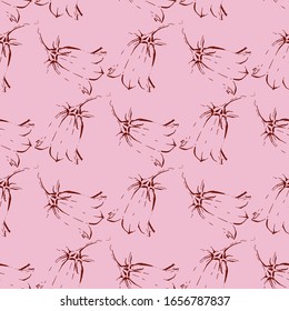 Seamless vector print with harebell flower. sketchy pattern with blossom bluebell. romantic illustration on light pink background in hand drawn style. elegant spring floral Packaging design